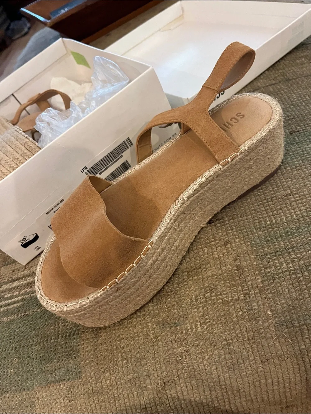 SCHUTZ Tan Suede Espadrille Platform Sandals
